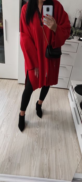 Piękny czerwony płaszcz oversize Jaana Parkkila Marimekko Wełna