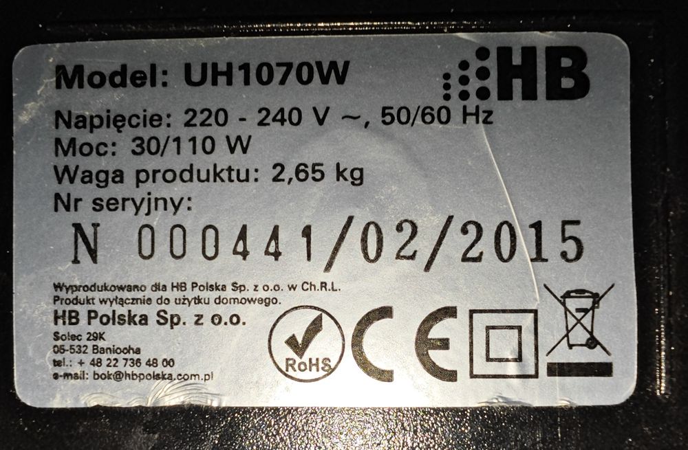 Ultradźwiękowy Nawilżacz Powietrza HB Airsonic UH1070W