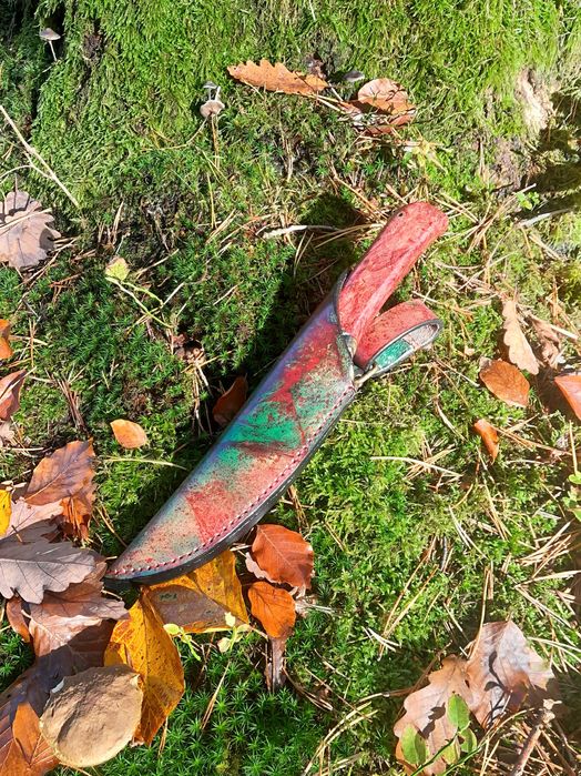 nóż ręcznie robiony /drewno stabilizowane/ ząb mamuta