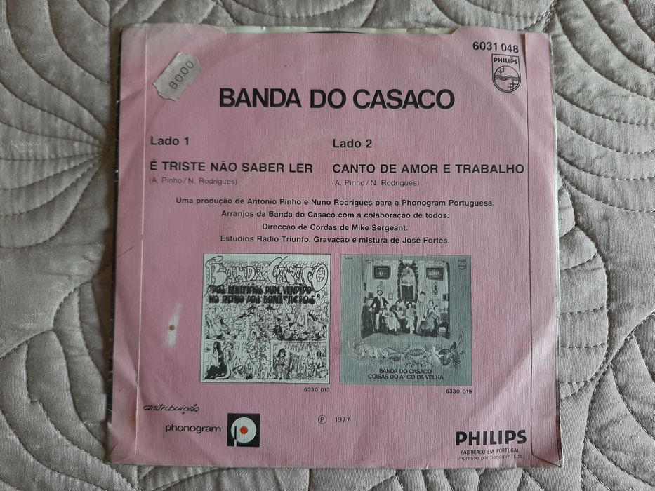Banda do Casaco - É triste Não Saber Ler - Portugal - Single Vinil