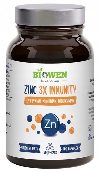 biowen cynk zinc 3x immunity - 100 kapsułek odporność testosteron paznokcie