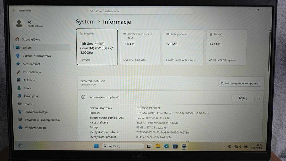 Laptop Dell Latitude 5420  Intel Core i7
