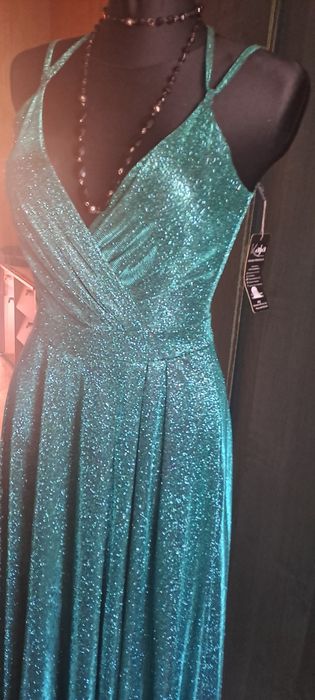 Elegancka dluga sukienka na ramiaczkach z brokatem.Nowa