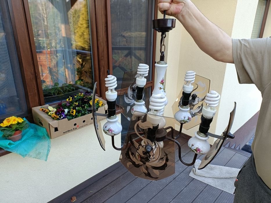 Żyrandol pięcioramienny porcelanowy