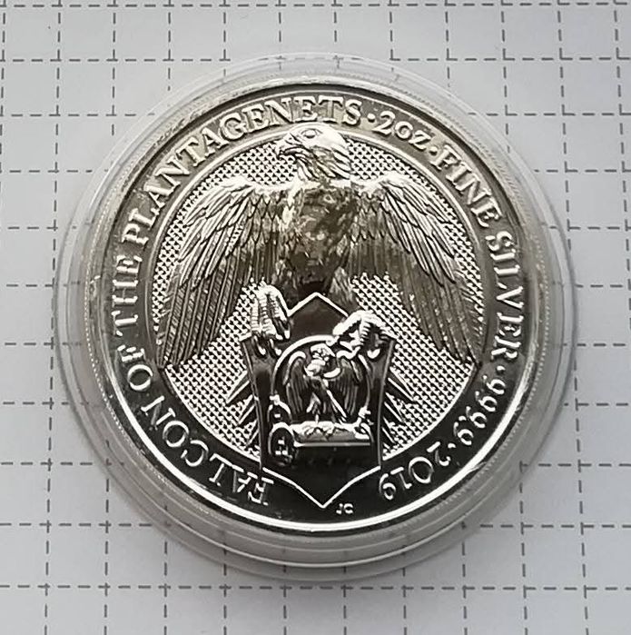Велика Британія 5 фунтів 2019р. Сокіл Плантегенетів. 2 унції. СРІБЛО !