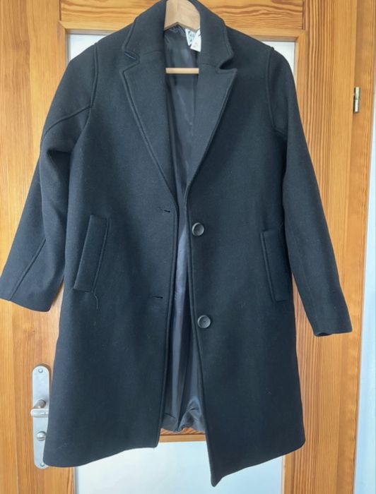 Płaszcz czarny, zara, wełna, rozm. S/M, Zara, nowy wełniany
