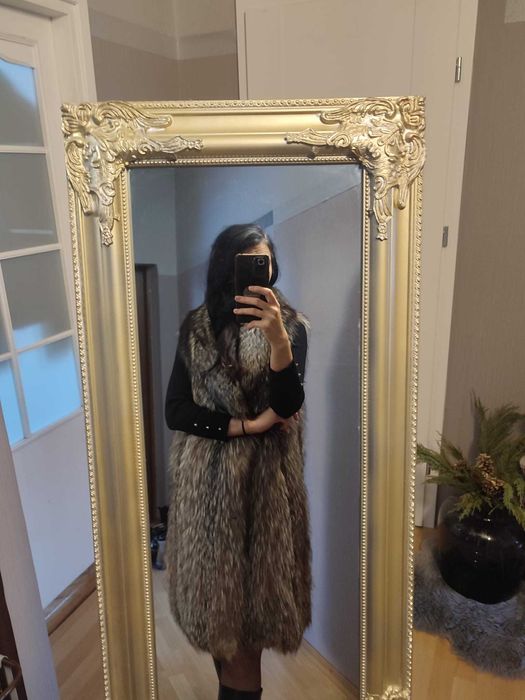 Srebrny lis naturalny długa kamizelka