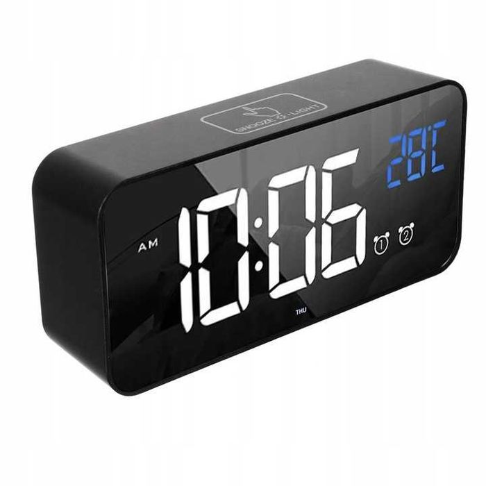 Budzik Elektroniczny Zegar LED Głośny Stojący Data Termometr Głos