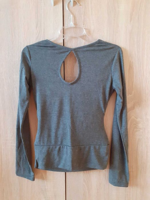 36 38 Bluzka z długim rękawem szara wiskoza basic vintage '90s Y2K