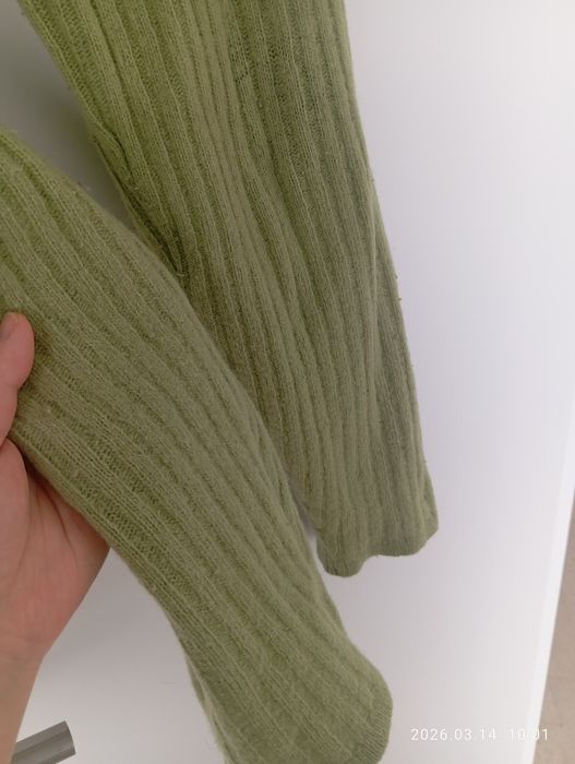 Green Ribbed Knit Leggings - Loungewear - Heavy Wear/Damaged