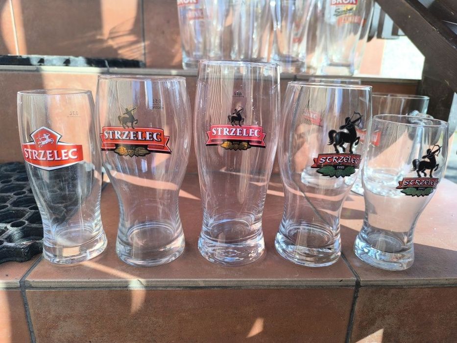 Szklanki do piwa i napoi Brok, browar Strzelec, Coca-Cola 0,5l i 0,33l