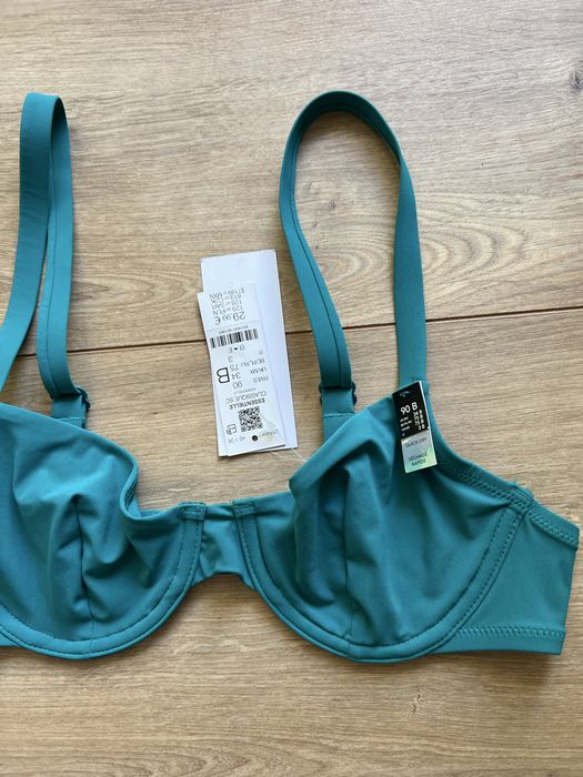 Zielony, biustonosz, stanik, góra, kostium kąpielowy bikini Etam, 75B