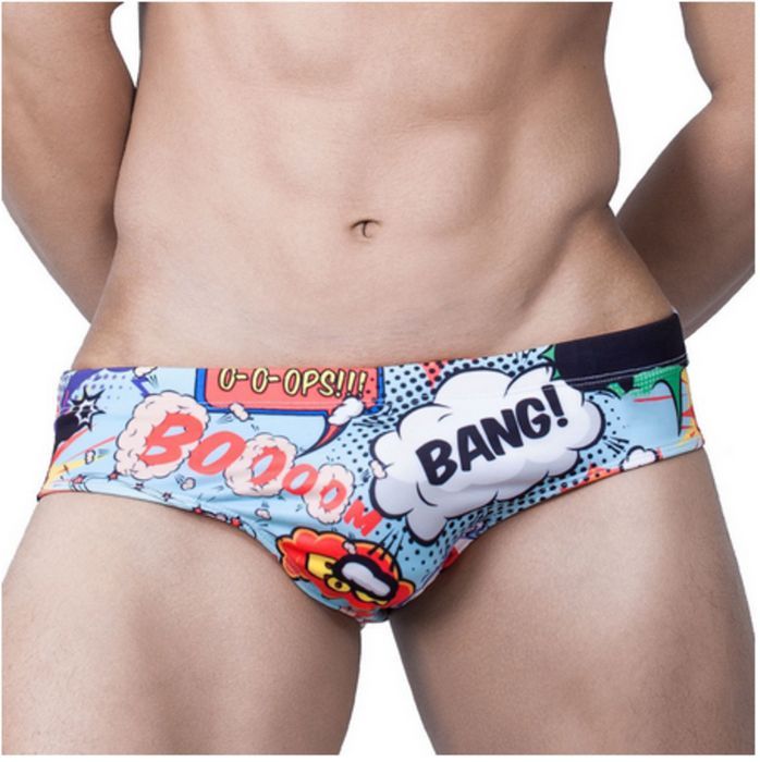 Kolorowe Męskie Kąpielówki KOMIKS z Wkładką Powiększającą Push Up -XXL