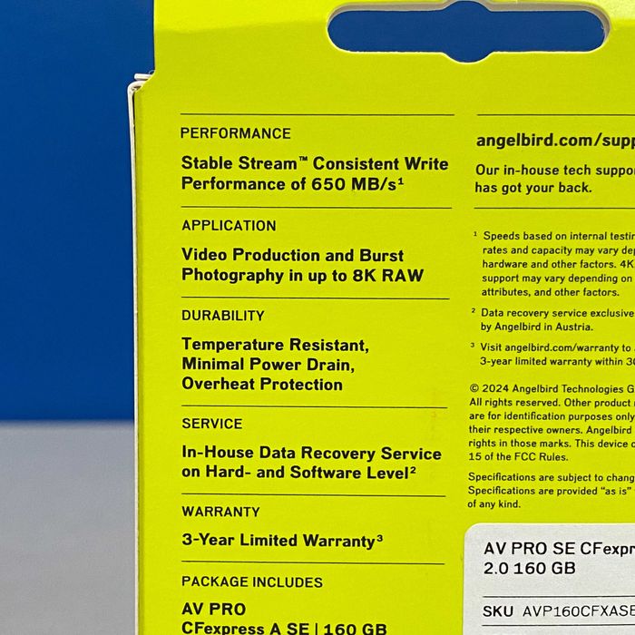 Angelbird AV PRO CFexpress 2.0 SE Type A 160GB - 820MB/s (NOVO)