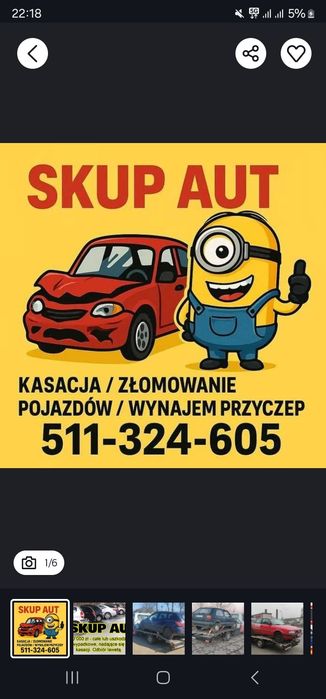 Skup aut kasacja z dojazdem złomowanie bez OC Angliki Niekompletne