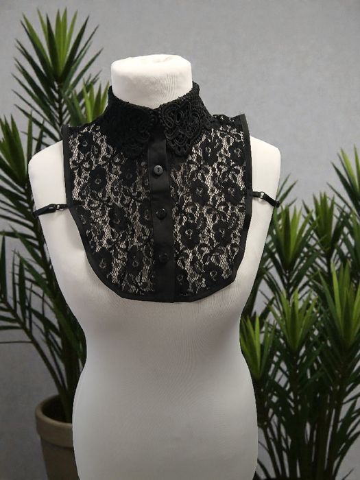 Fałszywy kołnierzyk koszula czarny koronka ażur