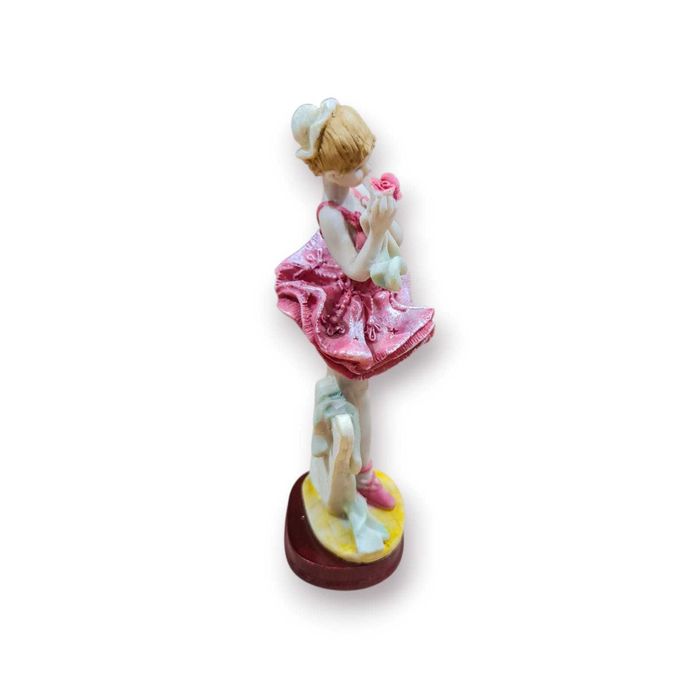 Estatueta Bailarina com Flores – Vestido Rosa, 16 cm