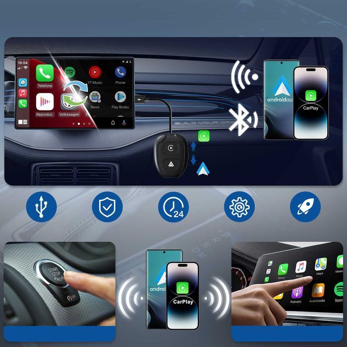 Bezprzewodowy Android Auto Adapter  Carplay Iphone  Wifi Bt Niezawodny