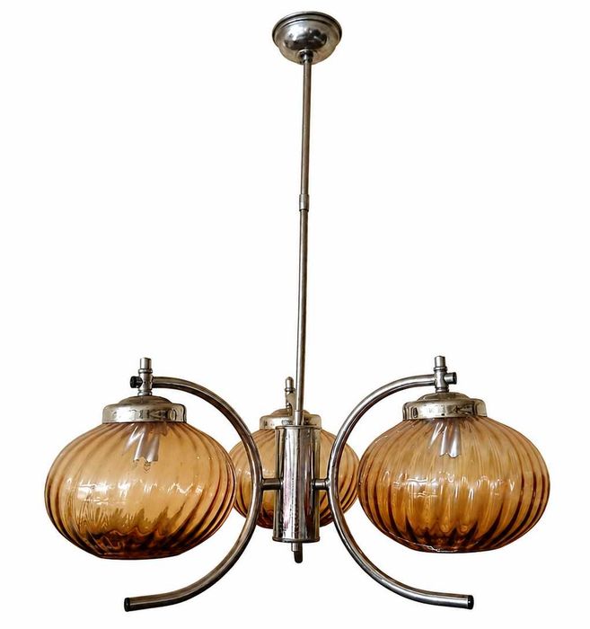 Candeeiro Suspenso Vintage de 3 Luzes em Vidro Âmbar