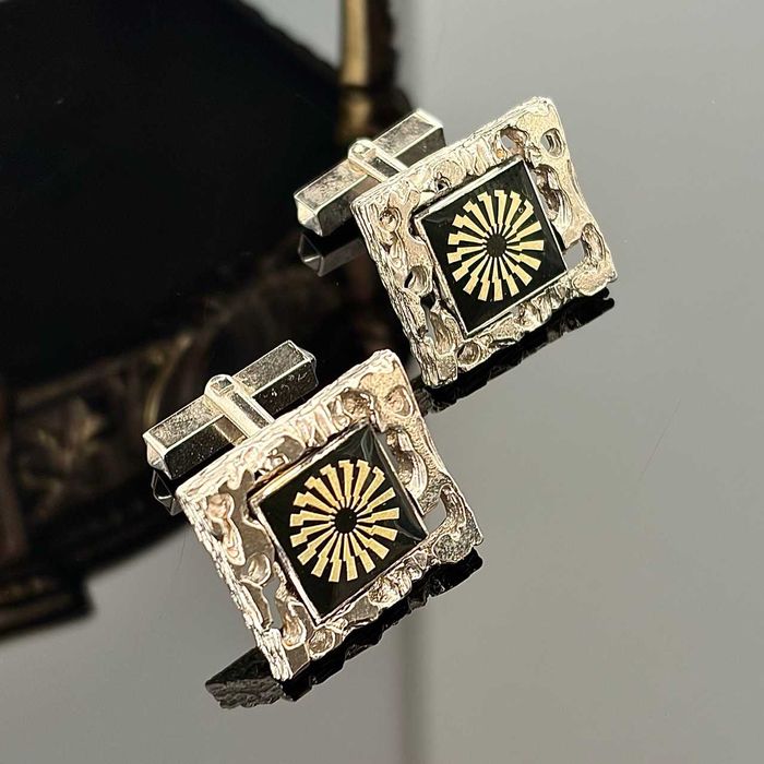 Spinki do mankietów z Onyksem Modernistyczne spinki z motywem słońca