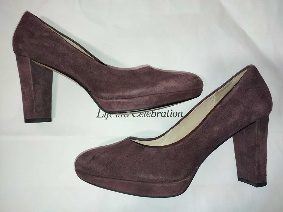 Clarks 40 zamsz obcas na słupku bordo fiolet platformy weselekomunia