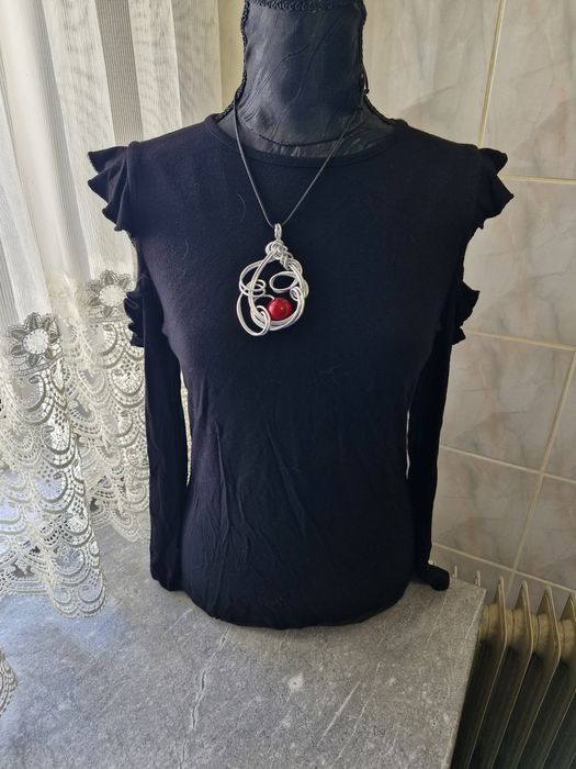 Czarna letnia bluzka damska z długim rękawm odkryte ramiona L-Xl Amisu