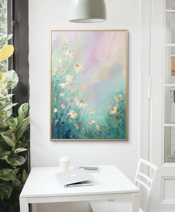 Pastelowy obraz na płótnie ręcznie malowany „Letnia Łąka” 50×70
