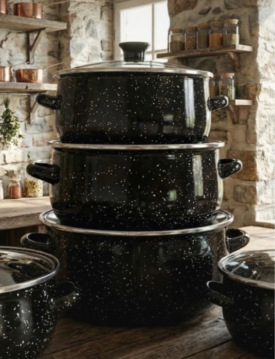 Garnki Kuchenn Emaliowane Naczynia do Kuchni na Indukcję Gaz Nowe