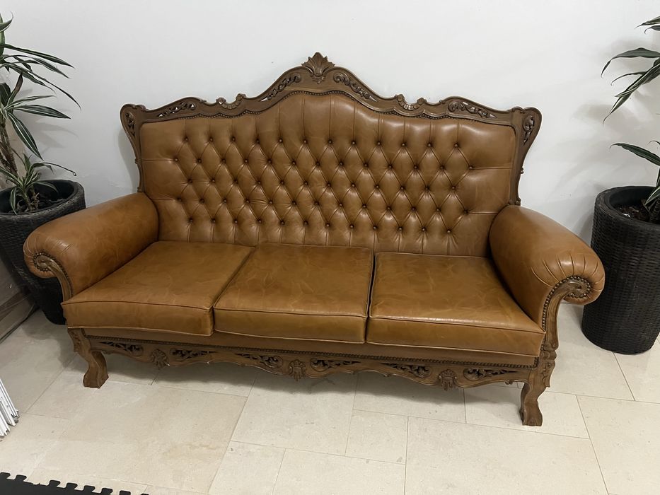 Sofas de pele e madeira