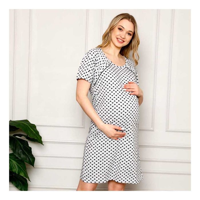 Piękna koszula nocna ciążowa w szarym kolorze w serduszka 2XL