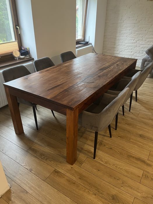 Stół drewno 210 cm na 100 cm masywny 6 krzeseł