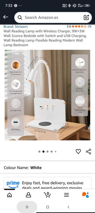 Candeeiro com luz led flexível e tomada USB e carregador indução