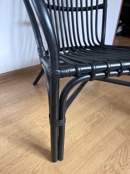 Fotel Ikea czarny ratanowy fotel boho
