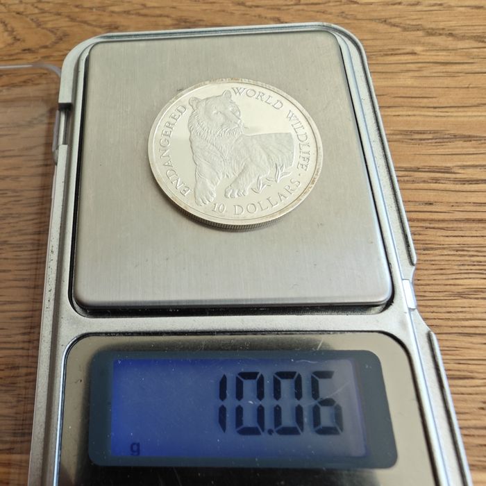 Srebro. 10 dollars 1990  Tygrys. Certyfikat