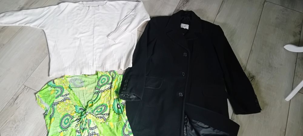 Płaszcz sweter bluzka 40/L zestaw.