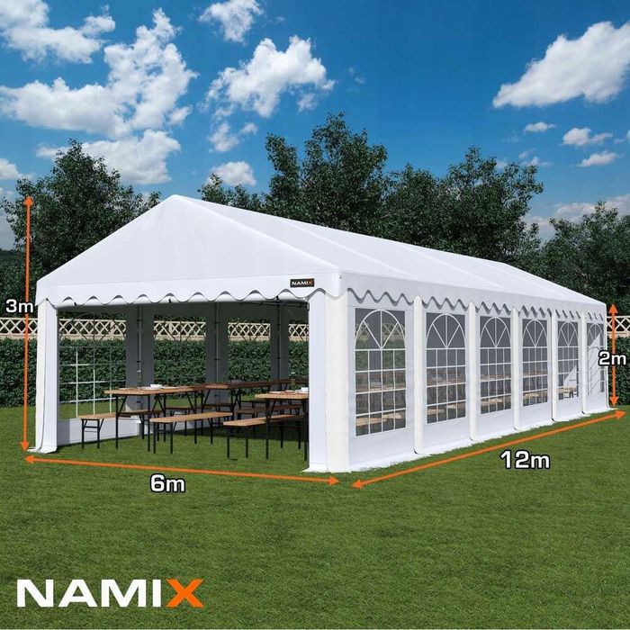 Namiot cateringowy NAMIX ROYAL biały 6x12m komunie, poprawiny, festyny, imprezowy biesiadny