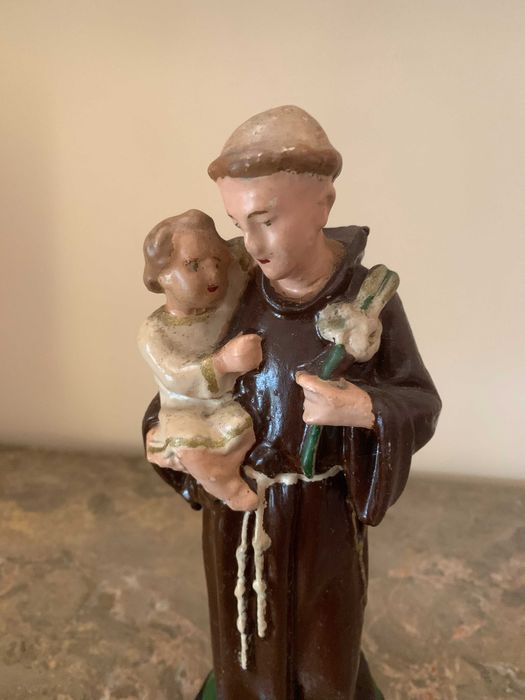 Santo António antigo – imagem religiosa pintada à mão 26 cm