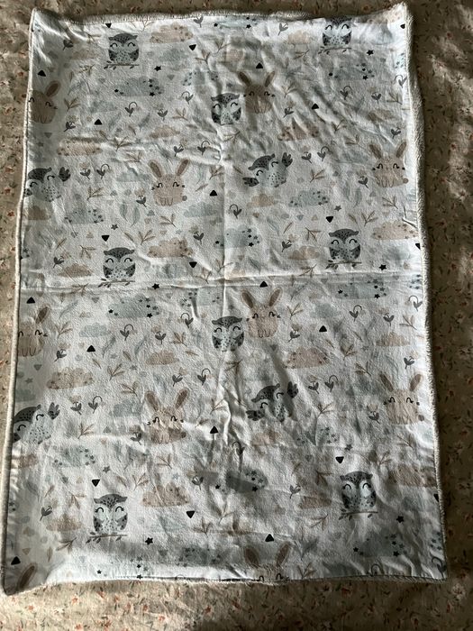 Kocyk bawelna i plusz kolor szary blekitny bezowy