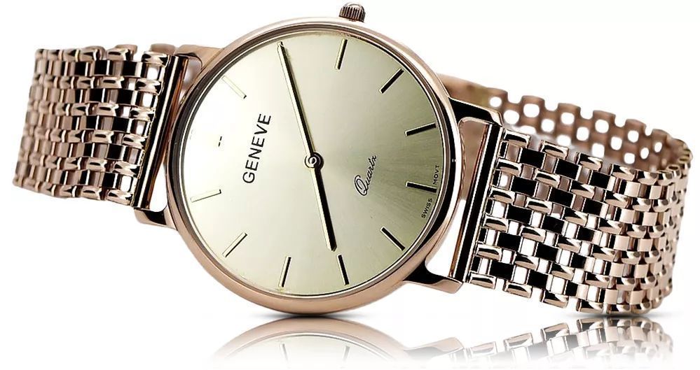 Męski zegarek z czerwonego złota 14k 585 Geneve mw004r&mbw004r-W