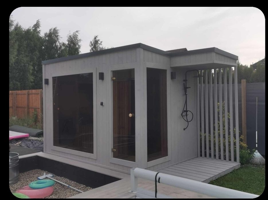 Sauna Ogrodowa Ocieplona zewnętrzna 4,5x2m Prysznic Piec Delux