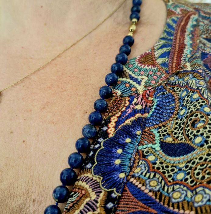 Naszyjnik lapis lazuli złoto 14k długość 70 cm