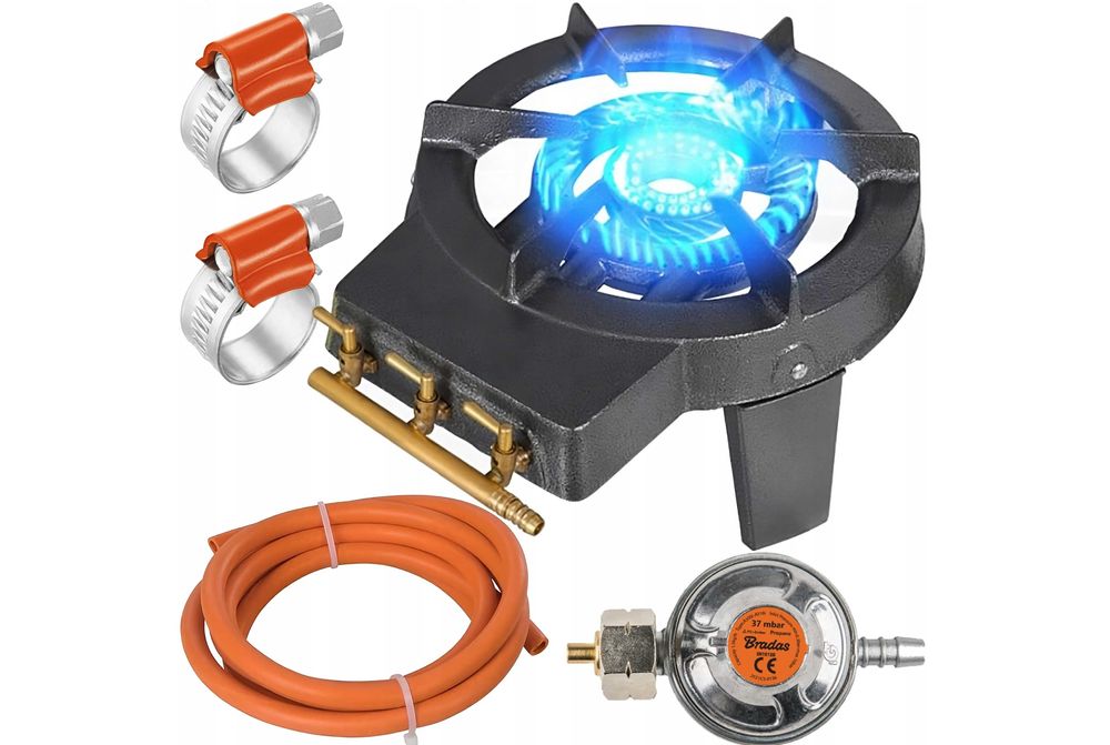 TABORET ŻELIWNY palnik gazowy KUCHENKA 9 kW zestaw 2m WĄŻ reduktor