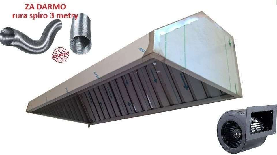 Okap gastronomiczny 150x70x40 FILTR TURBINA Rura 3metry Wysyłka