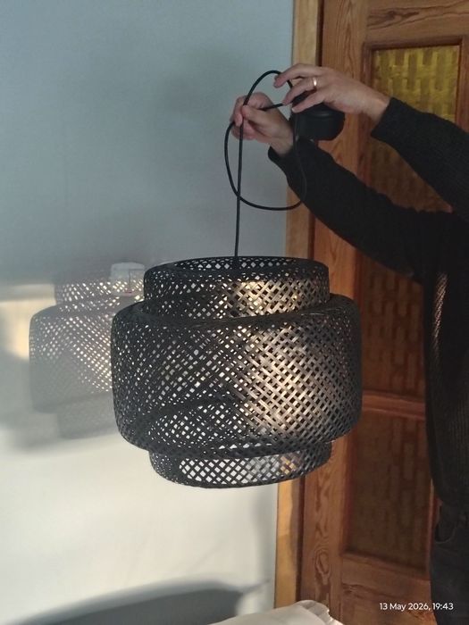 Czarna lampa wisząca bambusowa boho/loft– Stan idealny