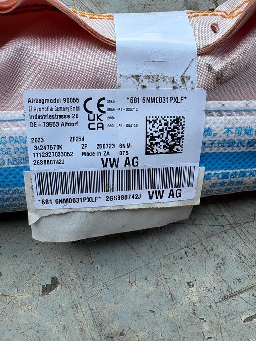 Golf Polo 2G kurtyna airbag prawa ori