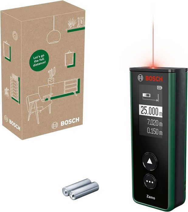 Bosch Dalmierz laserowy Zamo czwartej generacji(precyzyjne pomiary w zasięgu do 25m, akumulatorki ładowane przezącze USB-C)