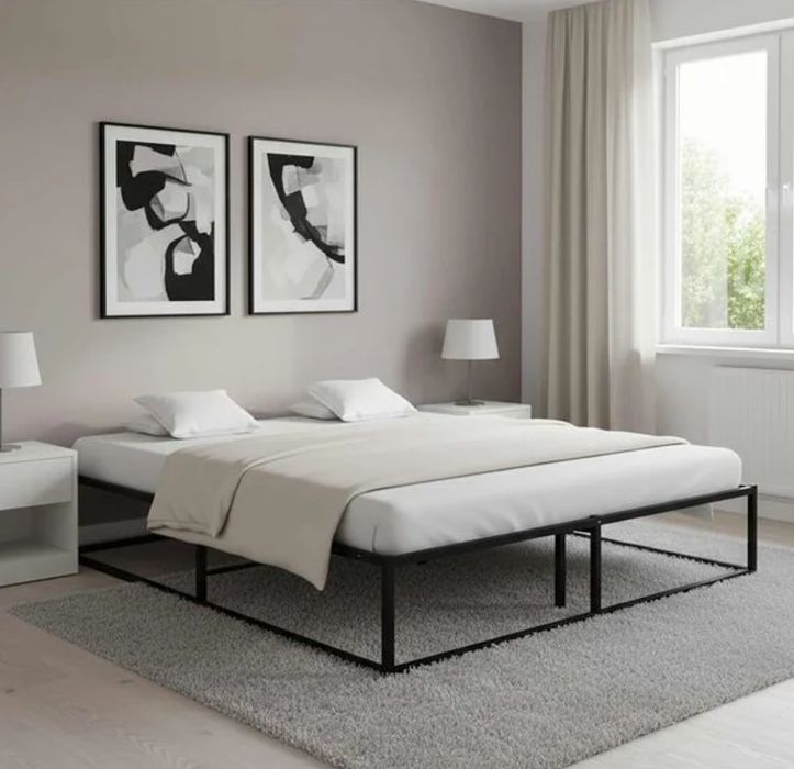 Cama 140x200 com Estrutura Metálica Preta + Colchão IKEA VESTERÖY