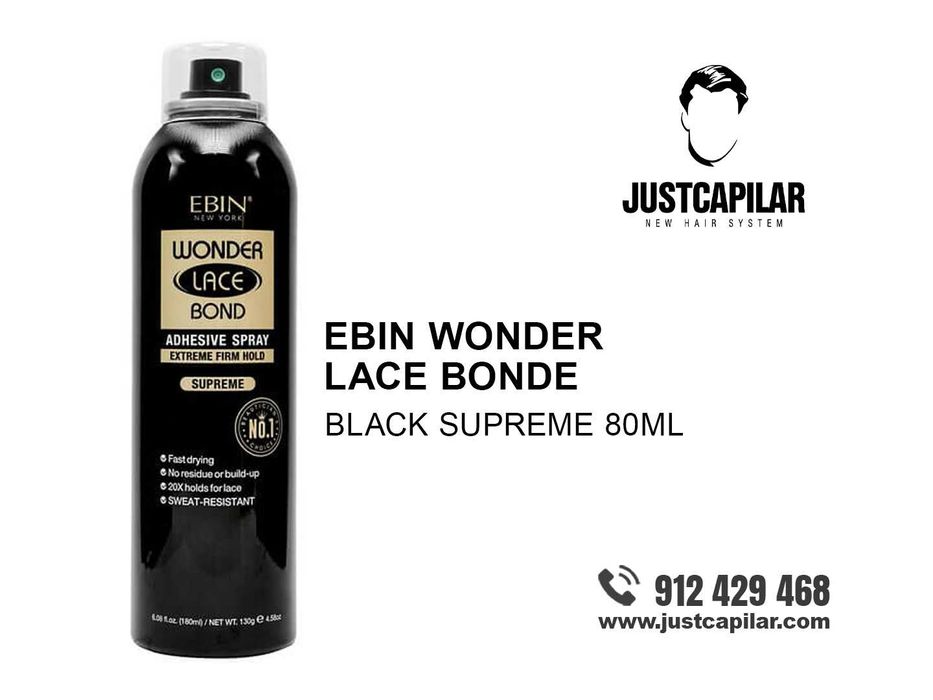 Ebin Wonder Lace Bonde Spray Black Supreme 80 ml - Próteses Capilares HD Premium | Justcapilar - Lisboa e Aveiro