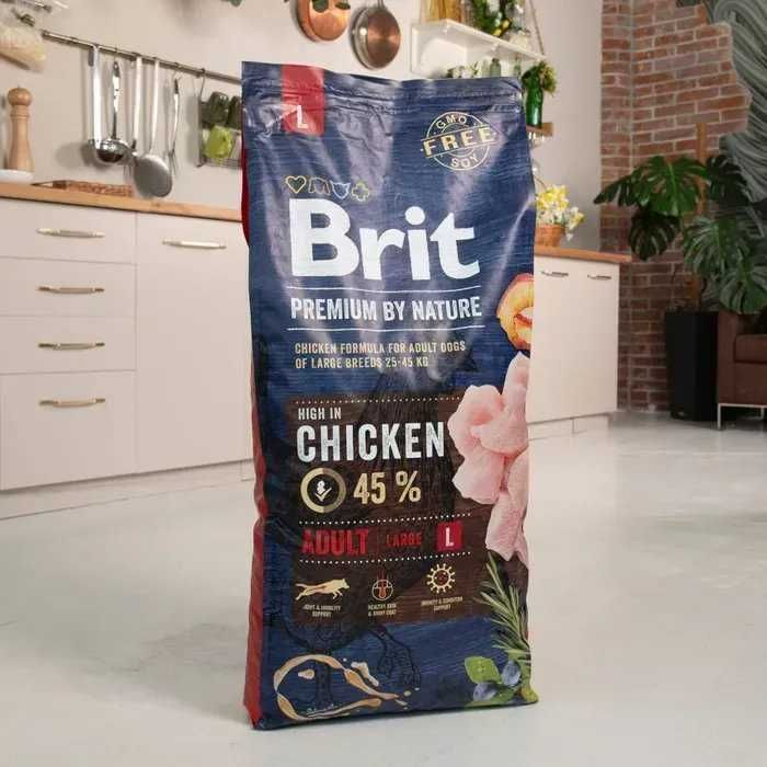 Сухий корм для собак великих порід Brit Premium Adult L зі смаком курки 15 кг