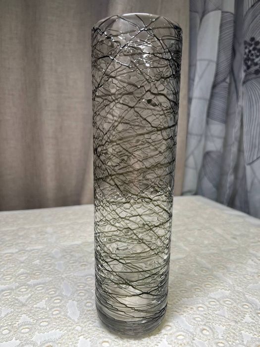 Elegancki szklany wazon – efekt spękania/kręcone nitki – 22 cm #40